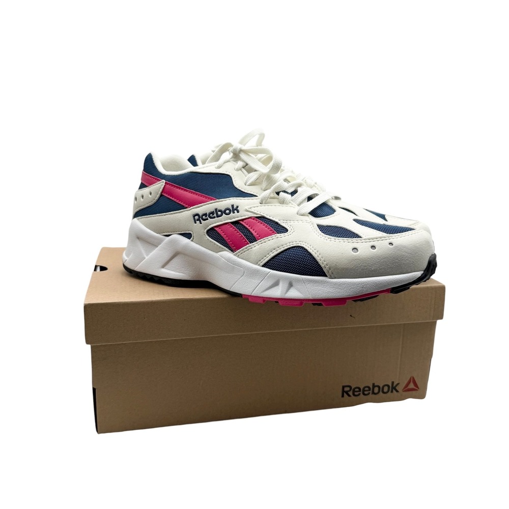 Reebok Aztrek Double Trainers White Pink Navy Mens Sz 8.5‎ Athletic Shoes